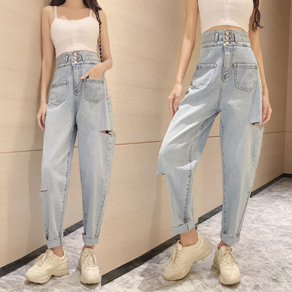 Γυναικεία τζιν με κουμπιά και τσέπες