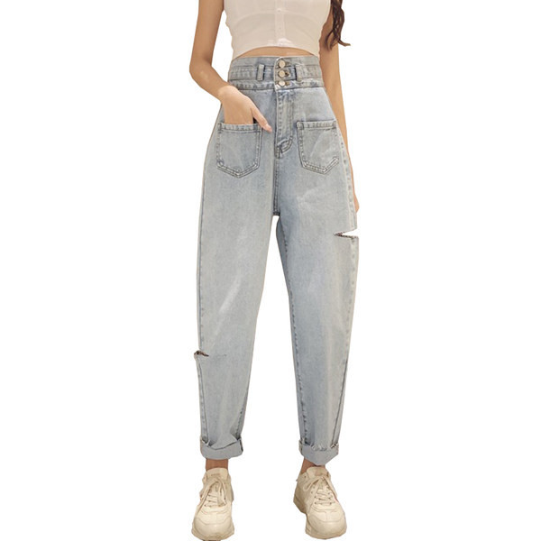 Γυναικεία τζιν με κουμπιά και τσέπες