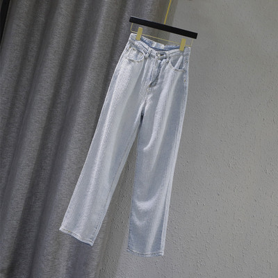 Γυναικεία τζιν με ψηλή μέση και τσέπες σε μπλε χρώμα