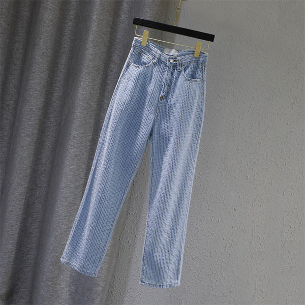 Γυναικεία τζιν με ψηλή μέση και τσέπες σε μπλε χρώμα