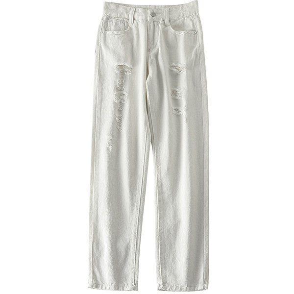 Sieviešu džinsi ar saplēstiem motīviem un pogu