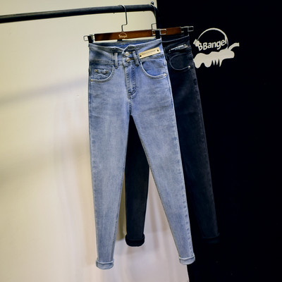 Casual γυναικείο τζιν με υψηλή μέση λεπτό μοντέλο - δύο χρώματα