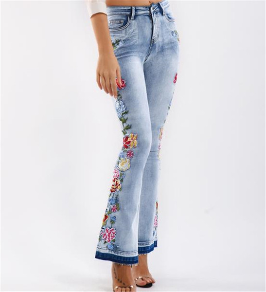 Blugi de damă cu flori brodate Charleston