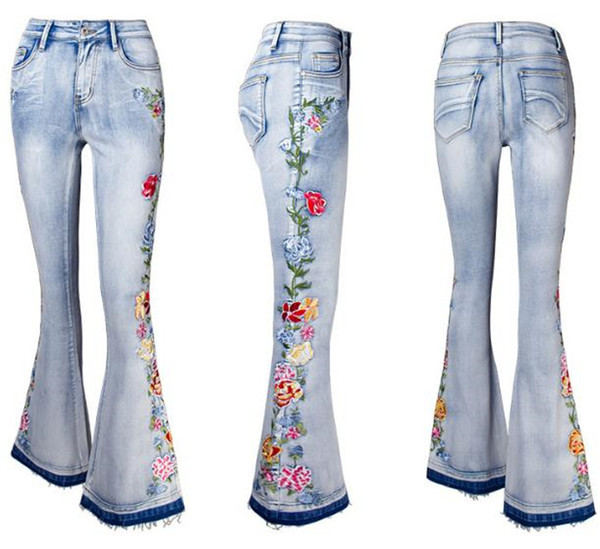 Blugi de damă cu flori brodate Charleston
