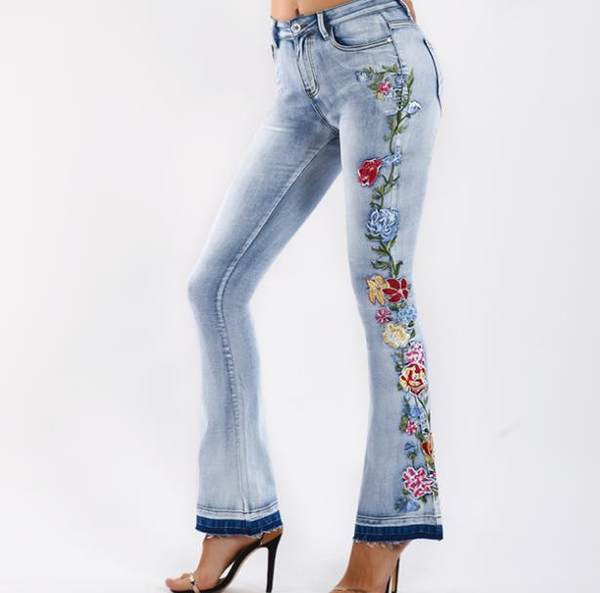 Blugi de damă cu flori brodate Charleston