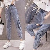 Blugi de dama cu inscriptie si cravate