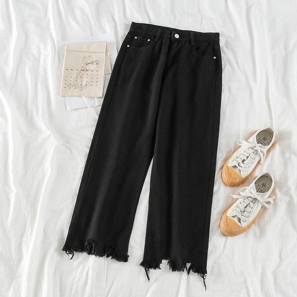 Φαρδύ μοντέλο γυναικεία τζιν με κουμπιά και σκισμένα μοτίβα