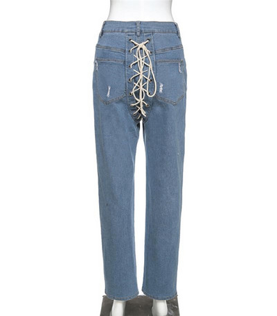 Blugi de dama cu sireturi la spate