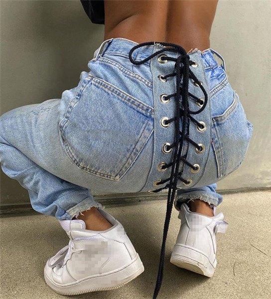 Blugi de dama cu sireturi la spate