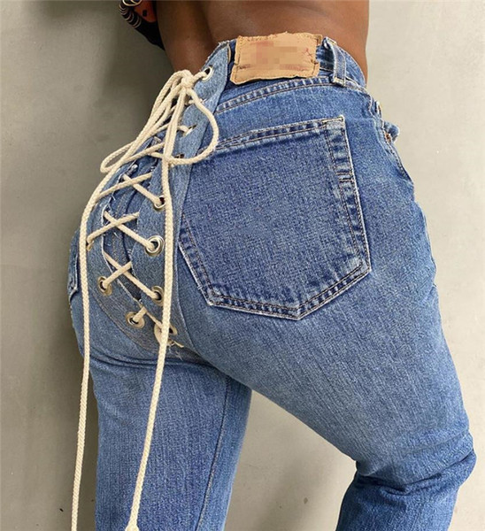 Blugi de dama cu sireturi la spate