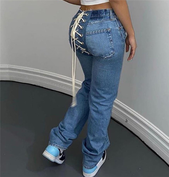 Blugi de dama cu sireturi la spate