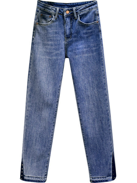 Naiste kõrge vöökohaga teksad Slim mudel - sinine värv