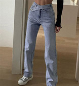 Model larg de blugi de dama cu inchidere asimetrica