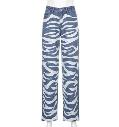 Model larg de blugi cu imprimeu zebra