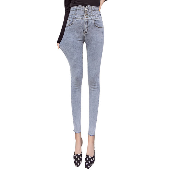 Blugi de dama cu talie inalta si nasturi in mai multe culori