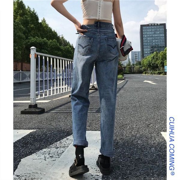 Blugi casual model uni cu talie inalta si picioare late