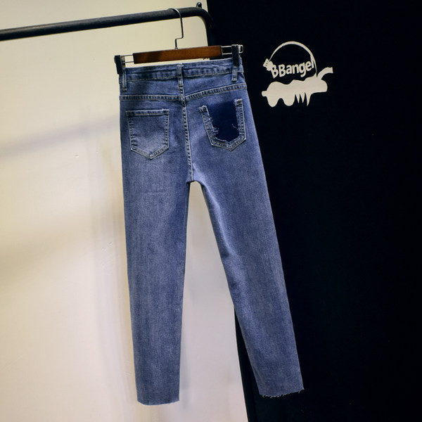 Sieviešu džinsi ar augstu vidukli - tīrs modelis zilā krāsā