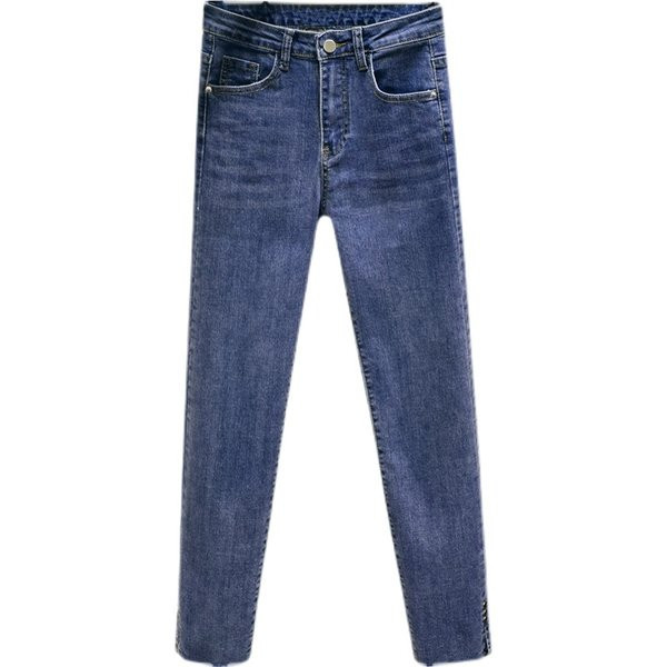 Sieviešu džinsi ar augstu vidukli - tīrs modelis zilā krāsā