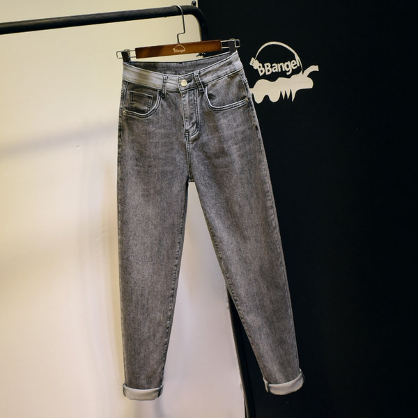 Blugi casual cu talie inalta de culoare gri pentru femei