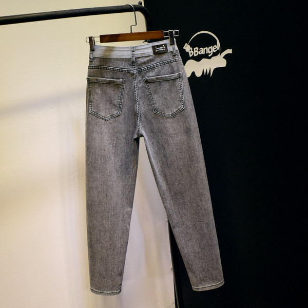 Blugi casual cu talie inalta de culoare gri pentru femei