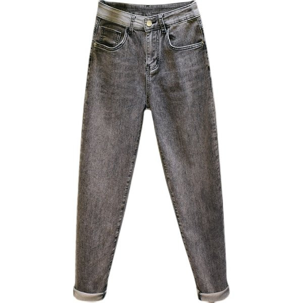 Blugi casual cu talie inalta de culoare gri pentru femei