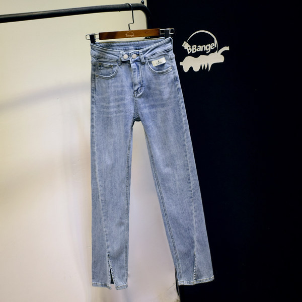 Model nou de pantaloni de dama cu talie inalta din denim albastru