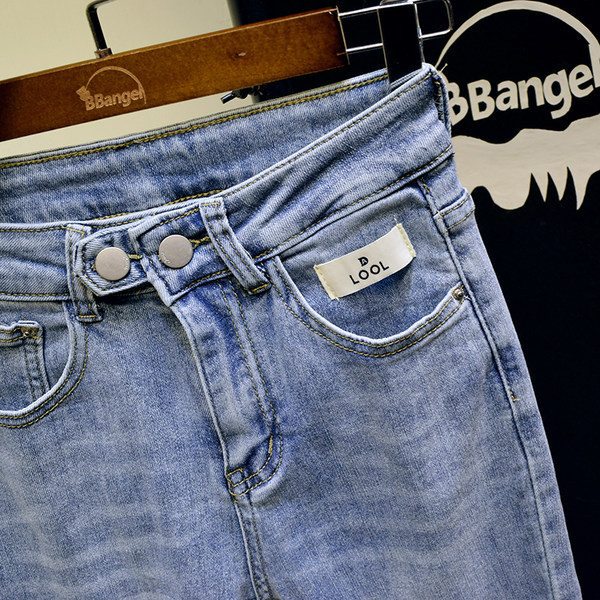 Model nou de pantaloni de dama cu talie inalta din denim albastru