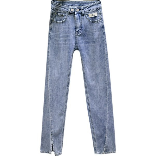 Model nou de pantaloni de dama cu talie inalta din denim albastru