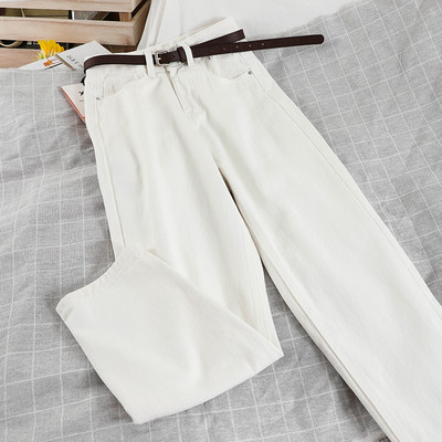 Taisna modeļa sieviešu džinsa bikses ar plānu jostiņu