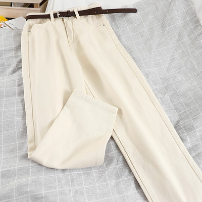 Taisna modeļa sieviešu džinsa bikses ar plānu jostiņu