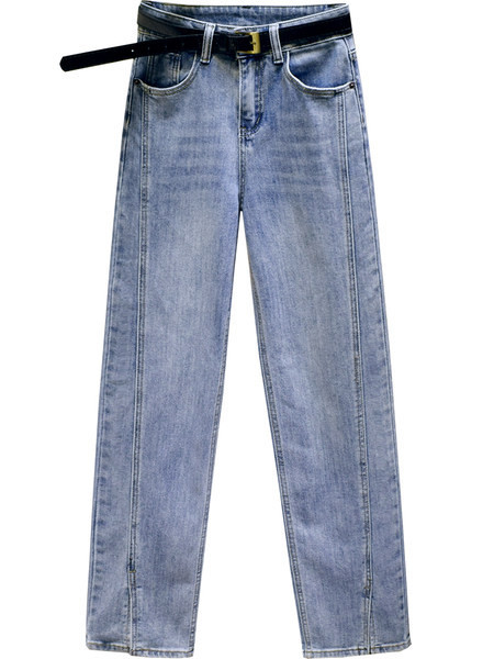 Γυναικεία τζιν με σχισμές σε μπλε χρώμα - ίσιο μοντέλο