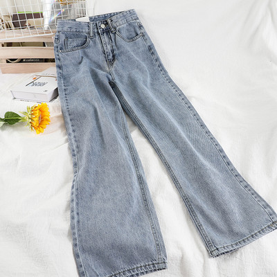 Zili sieviešu džinsi ar augstu vidukli - taisns modelis