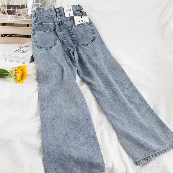 Zili sieviešu džinsi ar augstu vidukli - taisns modelis