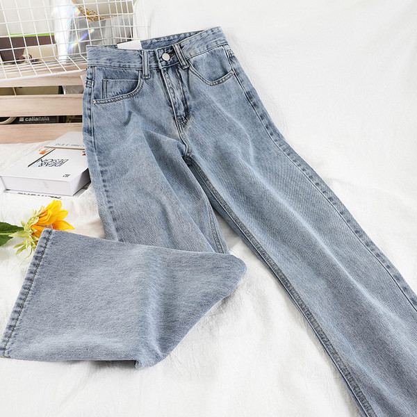 Zili sieviešu džinsi ar augstu vidukli - taisns modelis