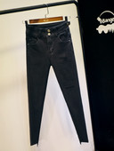 Blugi casual de dama cu talie inalta si motive rupte in negru