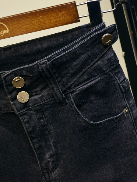 Blugi casual de dama cu talie inalta si motive rupte in negru