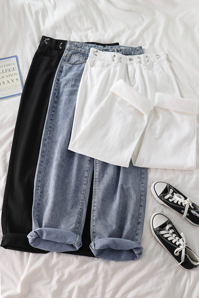 Ikdienas džinsi ar pogām - plats modelis