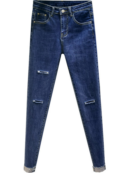 Jauns sieviešu piegulošu džinsu modelis ar saplēstiem motīviem - zilā krāsā