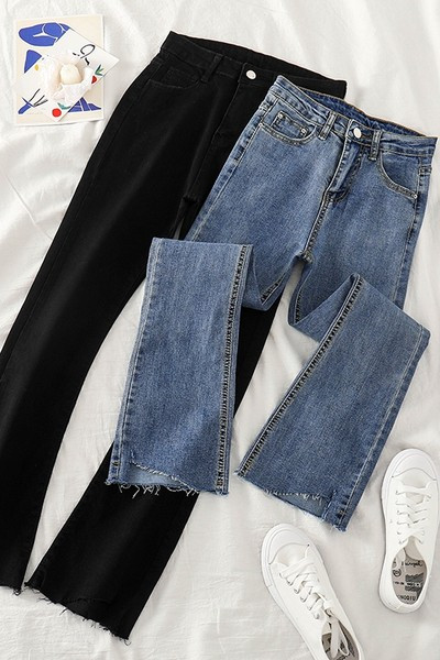 Blugi casual cu talie inalta