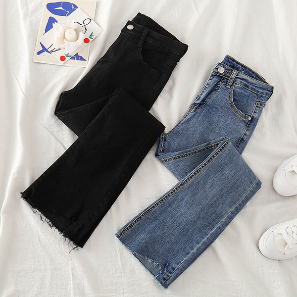 Blugi casual cu talie inalta