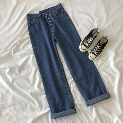 Sieviešu džinsi zilā krāsā un pogām