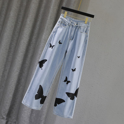 Sieviešu ikdienas džinsi ar aplikāciju un augstu vidukli