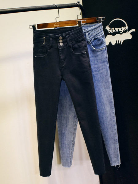 Mūsdienīgi sieviešu pieguloši džinsi ar augstu vidukli - melni un zili