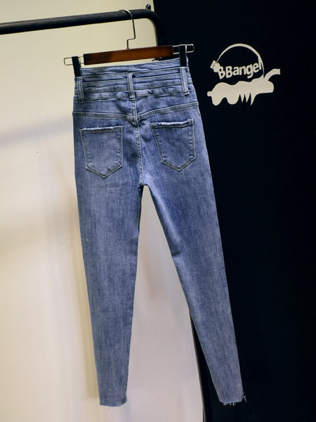 Mūsdienīgi sieviešu pieguloši džinsi ar augstu vidukli - melni un zili