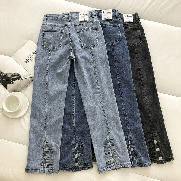 Blugi de dama cu talie inalta si nasturi