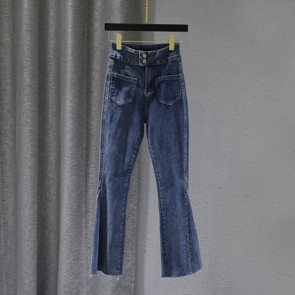 Γυναικεία casual τζιν με τσέπες και ψηλή μέση σε μπλε χρώμα