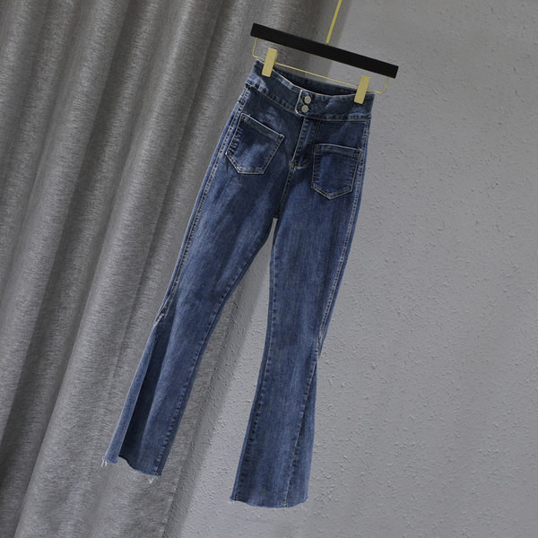 Γυναικεία casual τζιν με τσέπες και ψηλή μέση σε μπλε χρώμα