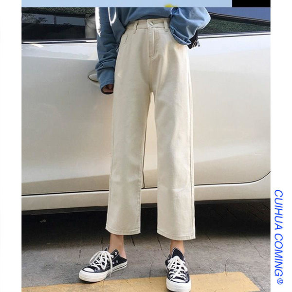 Blugi de primăvară deasupra gleznei cu talie înaltă în două culori