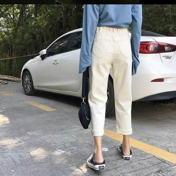 Blugi de primăvară deasupra gleznei cu talie înaltă în două culori