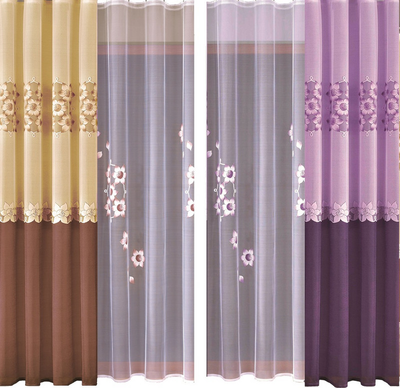 Дълго Перде дантела с ширит лента  Zoe 5979, 150x250 cm, 100% Полиестер, Кафяво-крем, 1 брой перде